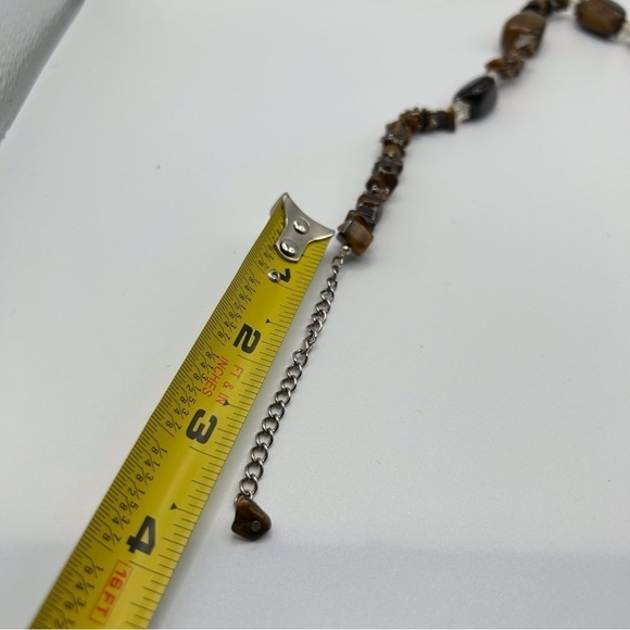 Genuine Tiger's Eye Genuine Stone Beaded Necklace with Silver Tone Spacers 17" - Picture 11 of 11